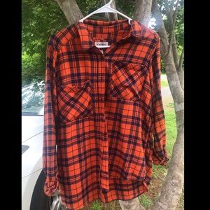orange/navy flannel from express